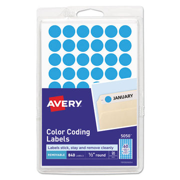 Avery® Handwrite Only Self-adhesive Removable Round Color-coding Labels, 0.5" Dia., Light Blue, 60-sheet, 14 Sheets-pack, (5050) freeshipping - TVN Wholesale